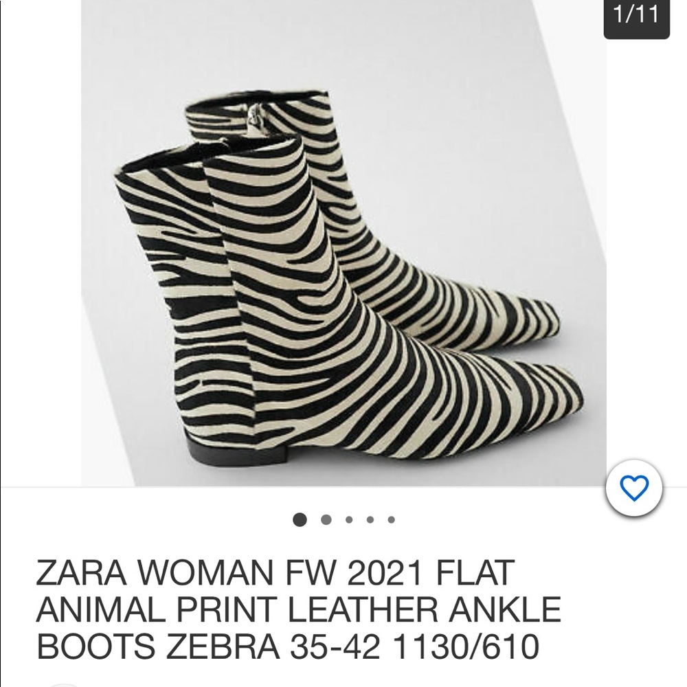 Zara women’s zebra print booties FW size 38